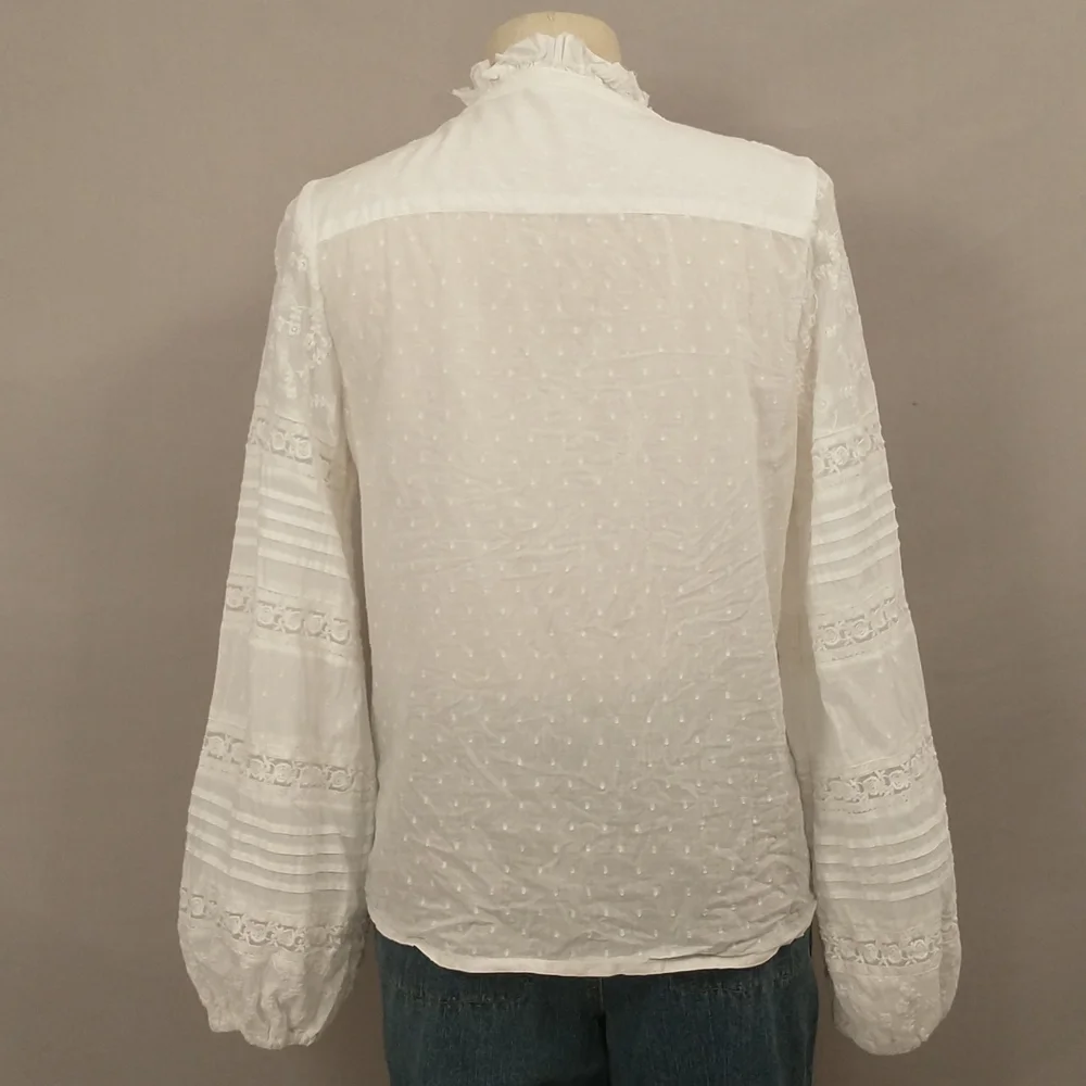 Romantic White Cotton Blouse by eze sur mer Lace Puff Sleeve Feminine Bohemian